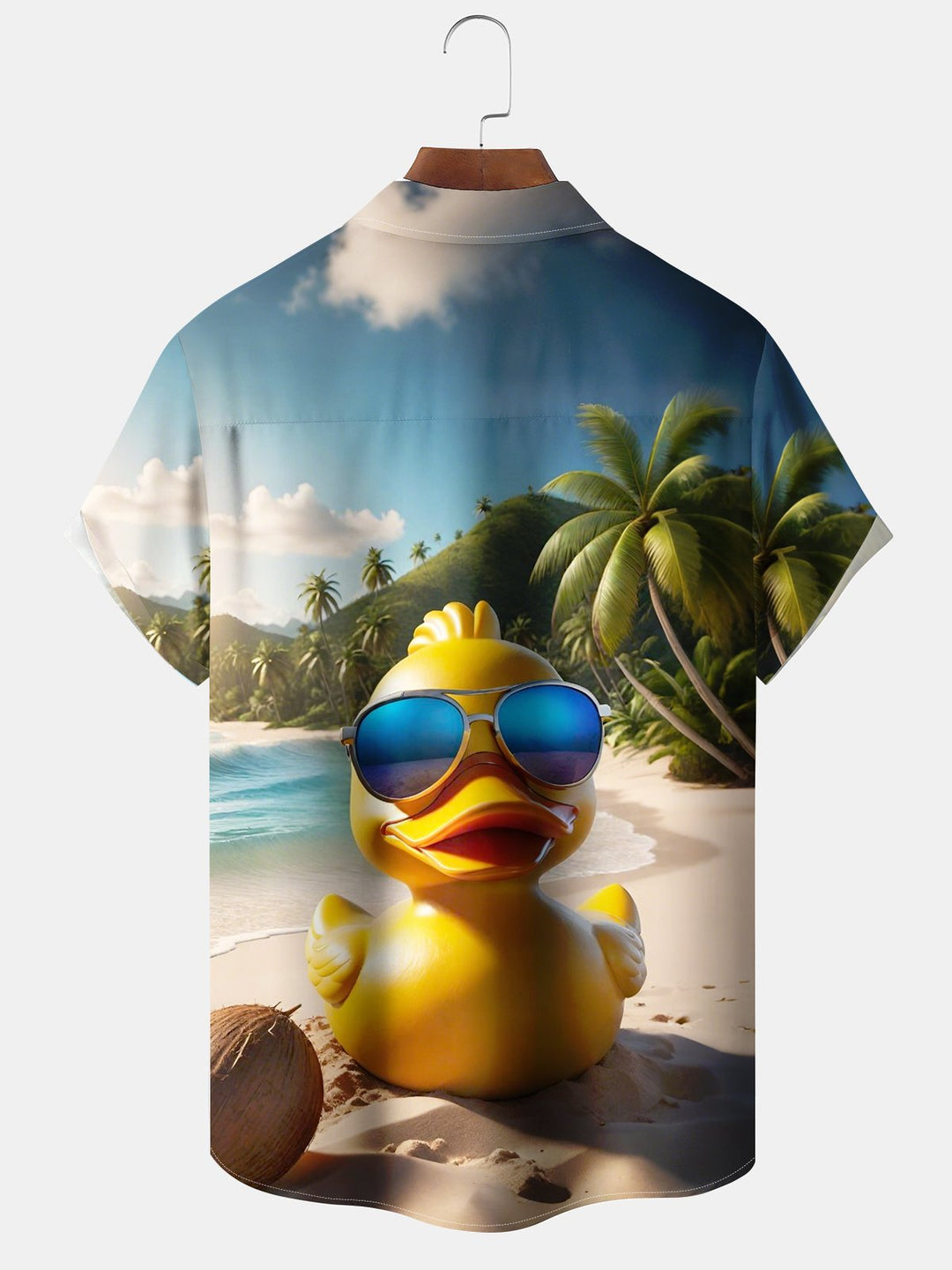 Alohadaddy Casual Collection Vacation Hawaiian Little Yellow Duck Print Art Button Cardigan Pocket Polyester Stretch Short Sleeve Shirt