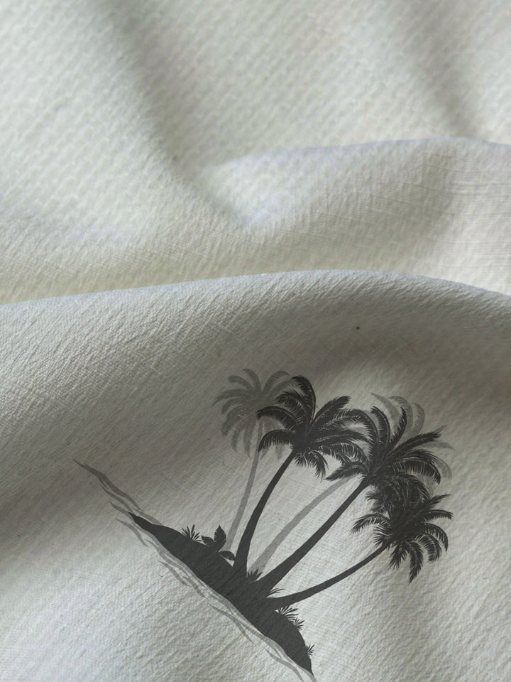Alohadaddy Casual Everyday Basics Linen Palm Trees Print Art Button Cardigan Pockets Polyester Stretch Oversized Long Short Sleeves Shirt