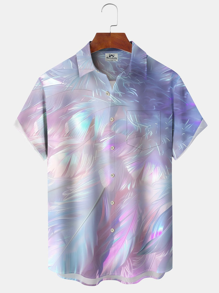 Alohadaddy® Vintage Feather Ombre Print Art Pockets Moisture Wicking Oversized Stretch Shirt