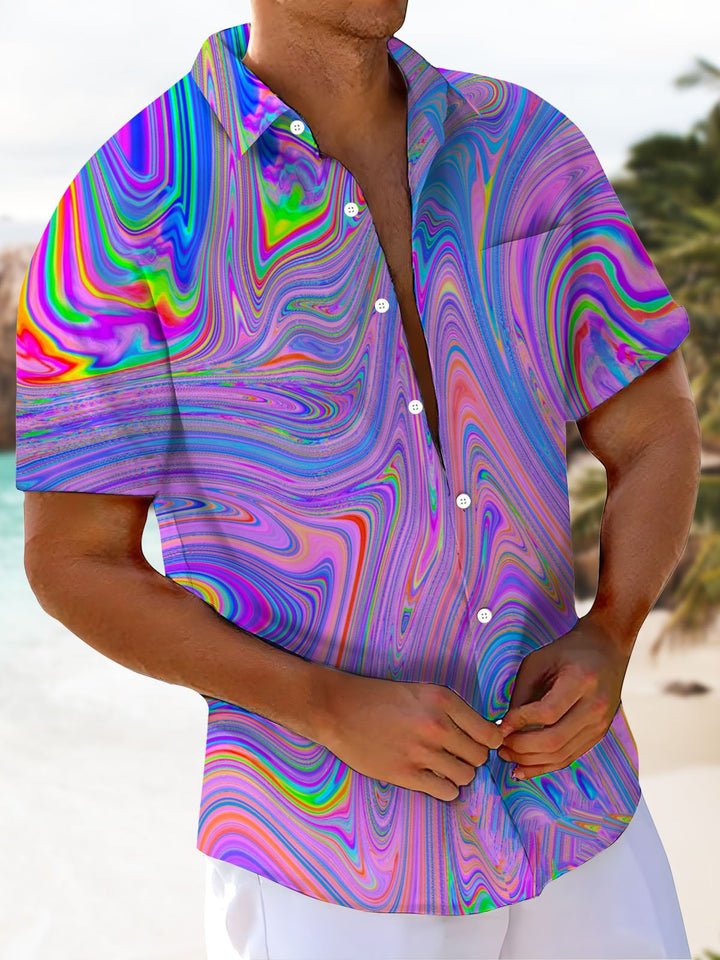 Alohadaddy® Hawaii Abstract Texture Print Chest Pocket Mens Short Sleeve Shirts Big &amp; Tall