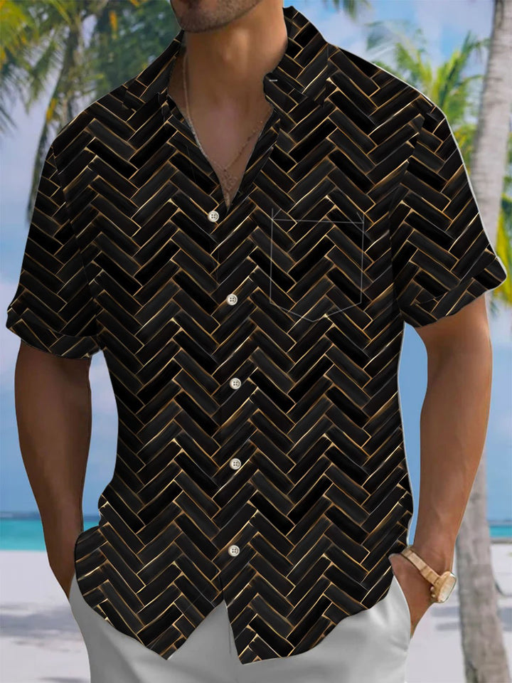 Alohadaddy® Vintage Geometric Print Chest Pocket Men&