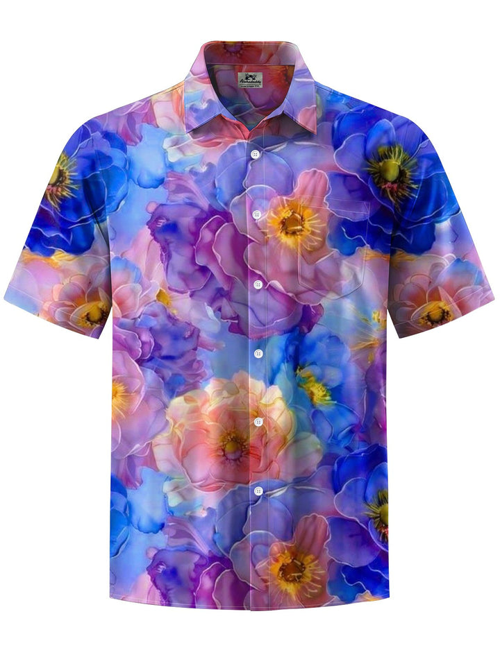 Alohadaddy® Hawaiian Flowers Art Print Chest Pocket Mens Short Sleeve Shirt Big &amp; Tall