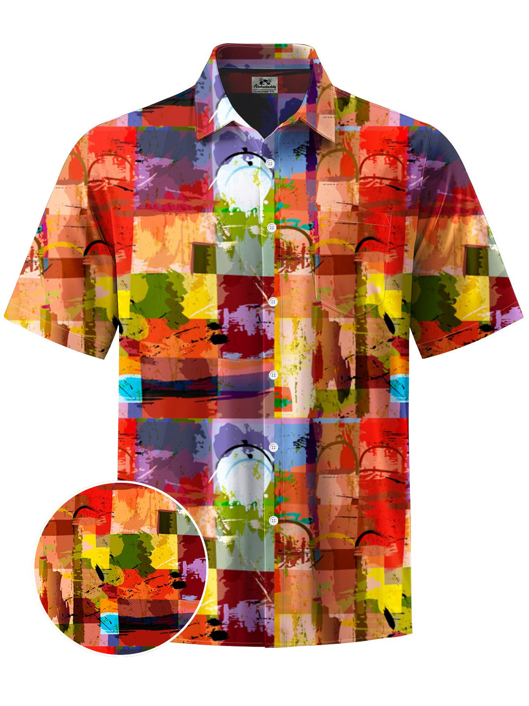 Alohadaddy® Vintage Geometric Art Print Moisture Wicking Chest Pocket Mens Short Sleeve Shirt Big &amp; Tall