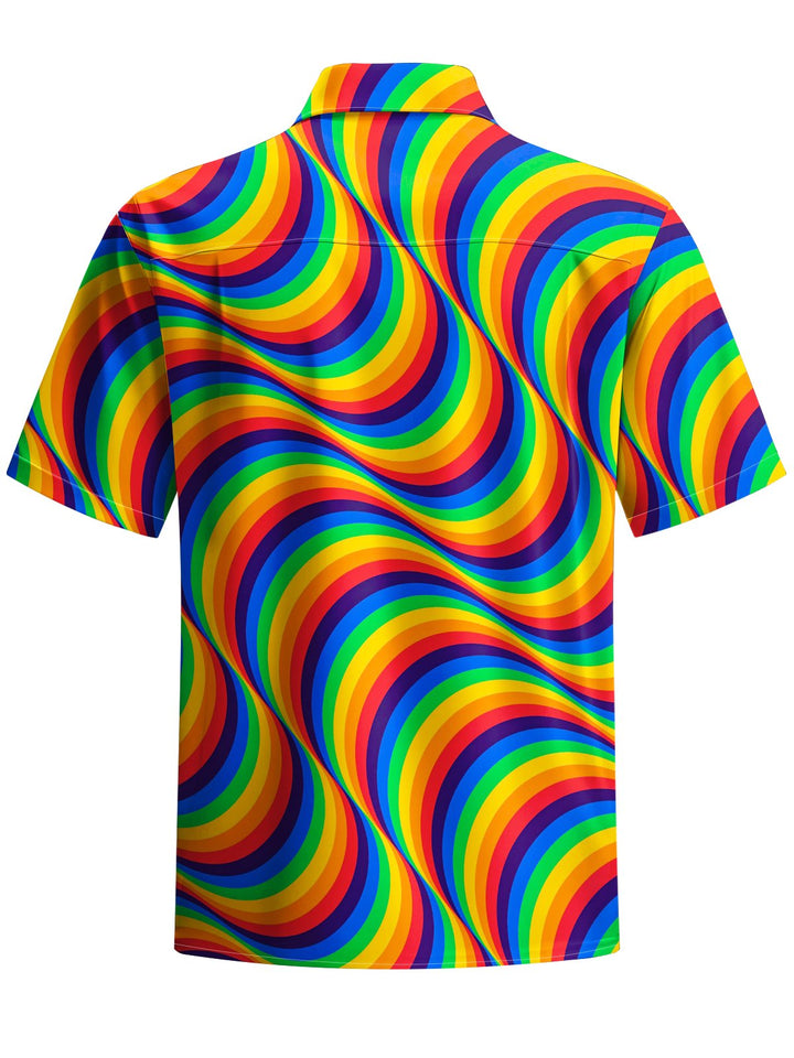 Alohadaddy® Casual Abstract Stripe Striped Print Art Chest Pocket Men Short Sleeve Shirt Big &amp; Tall