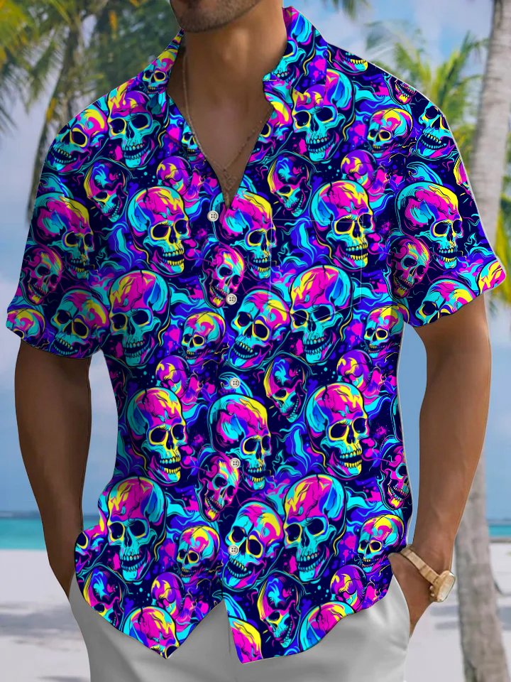 Alohadaddy® Hawaiian Skull Art Print Moisture Wicking Men&