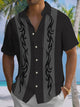 Alohadaddy® Casual Stripe Geometric Art Print Chest Pocket Men's Short Sleeve Shirt Big & Tall