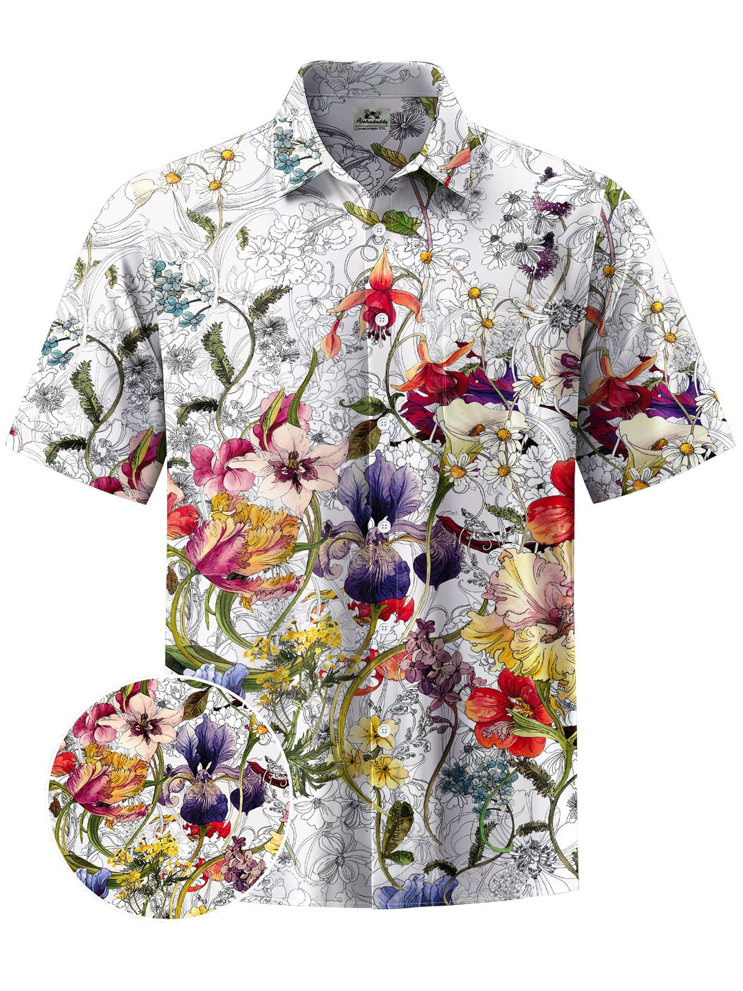 Alohadaddy® Hawaiian Flowers Art Print Chest Pocket Mens Short Sleeve Shirt Big &amp; Tall