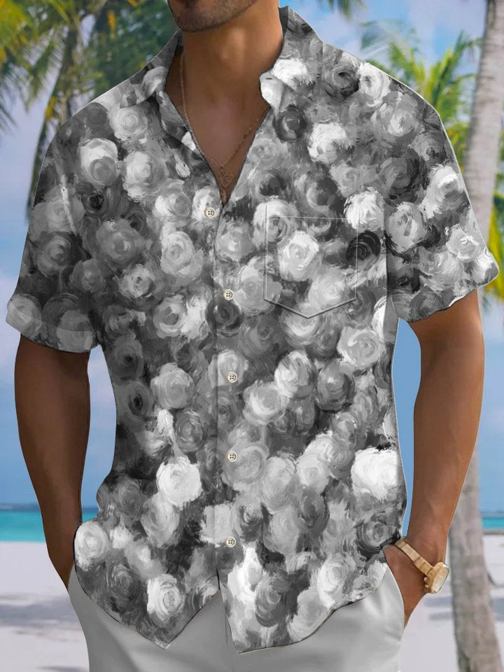 Alohadaddy® Casual Flowers Art Print Chest Pocket Men&