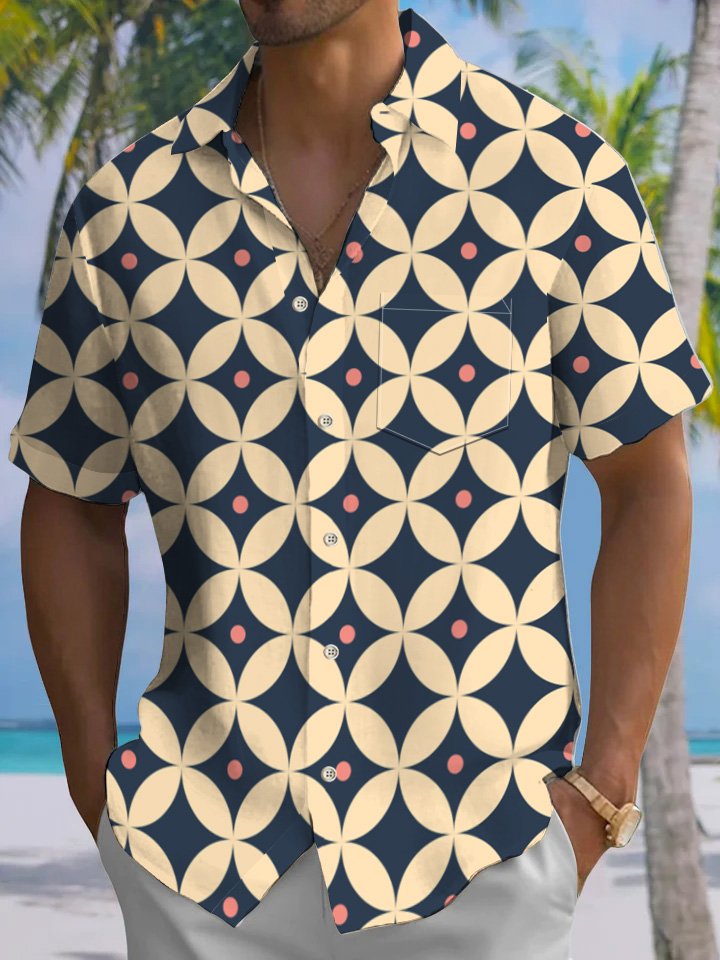 Alohadaddy® Casual Geometric Art Print Chest Pocket Men&