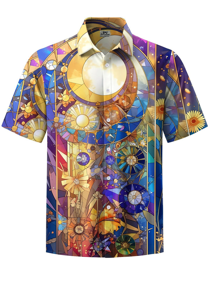 Alohadaddy® Hawaiian Geometric Art Print Chest Pocket Men&