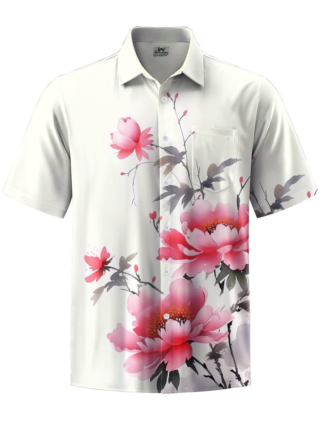 Alohadaddy® Casual Floral Art Print Chest Pocket Men&