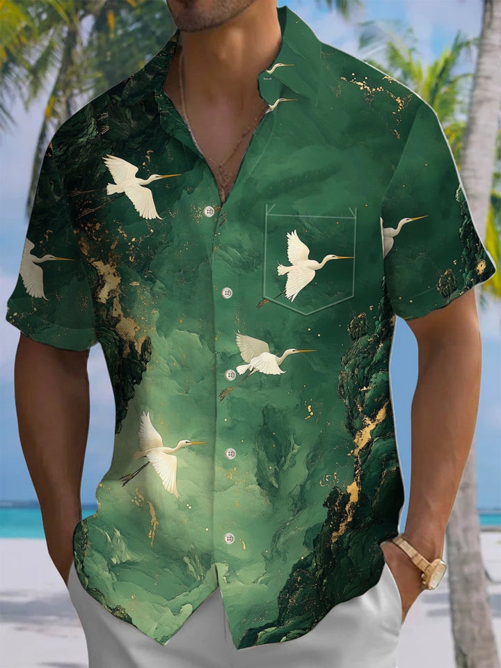 Alohadaddy® Vintage Bird Art Print Chest Pocket Men&