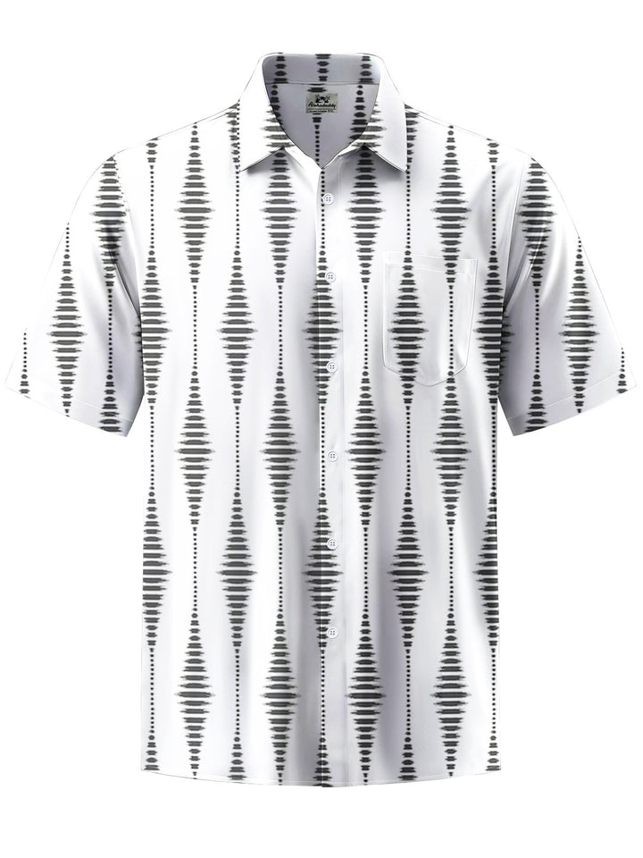 Alohadaddy® Casual Stripe Geometric Art Print Chest Pocket Men&