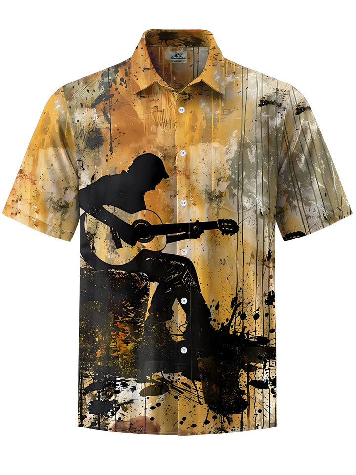 Alohadaddy® Vintage Guitar Music Print Art Pocket Stretch Men&