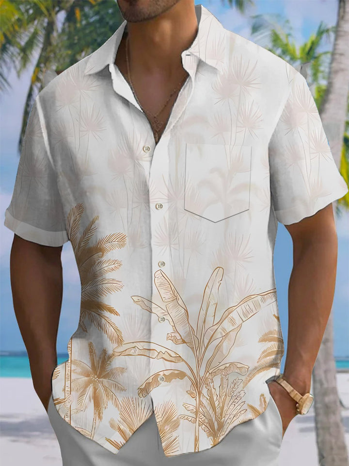 Alohadaddy® Hawaiian Palm Tree Print Stretch Pocket Button Men&