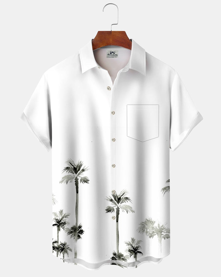 Alohadaddy® Hawaiian Palm Tree Graphic Print Pockets Elastic Button Closure Men&