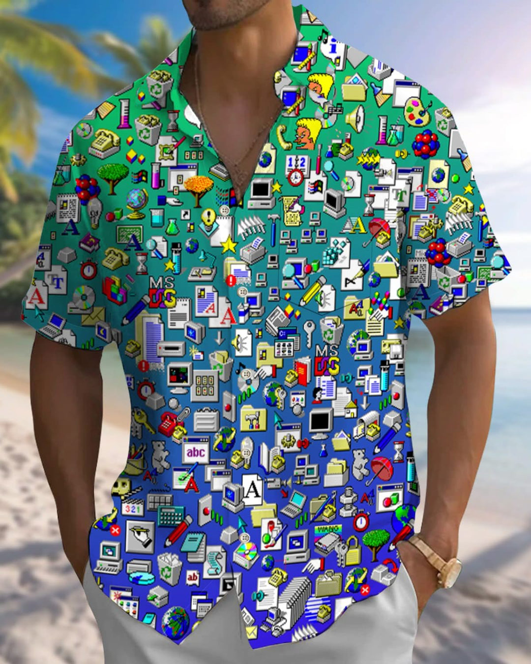 Alohadaddy® Retro Vintage Computer Icon Gradient Print Art Pocket Buttons Men&