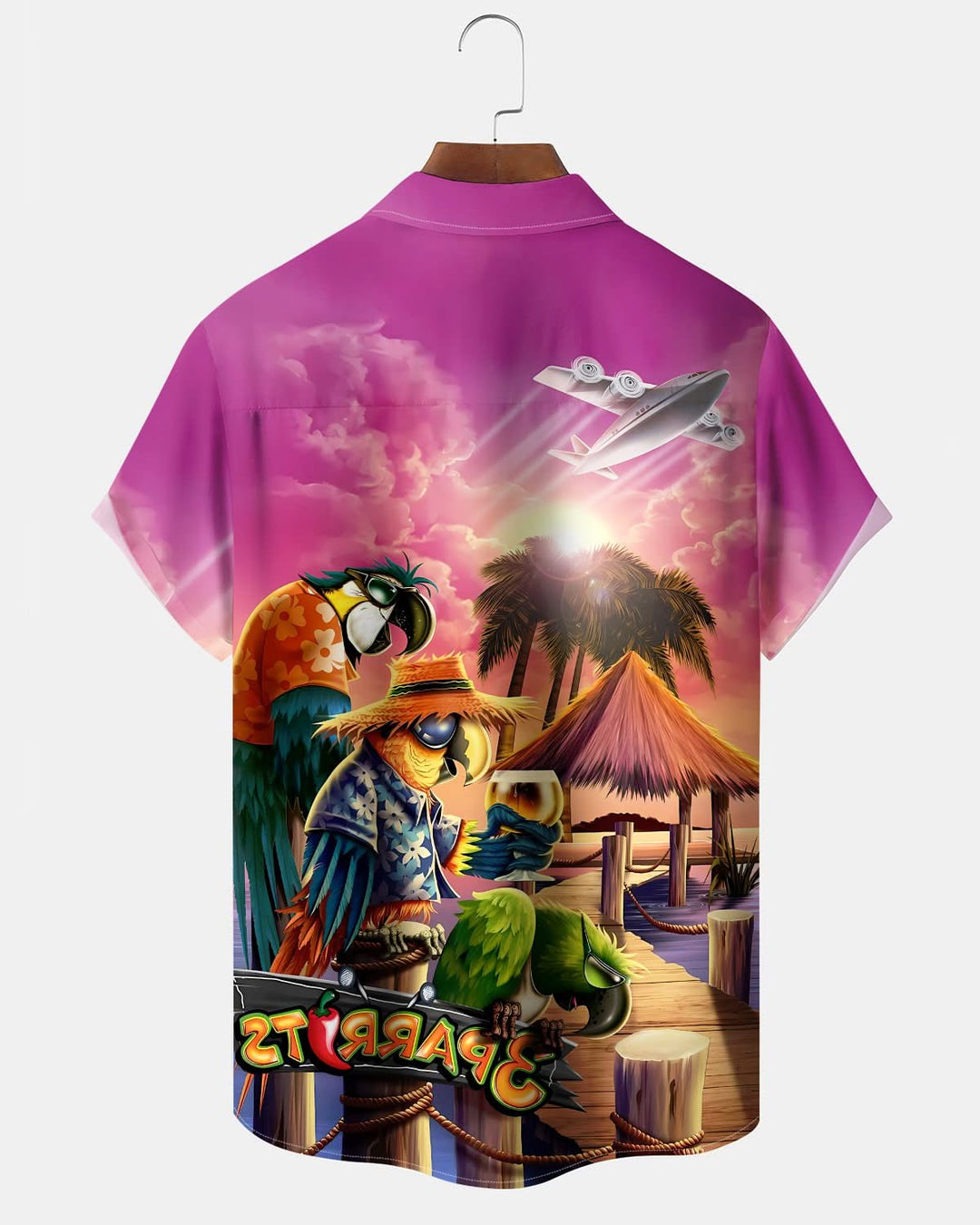 Alohadaddy® Hawaiian Parrot Cocktail Print Art Pocket Button Stretch Men&