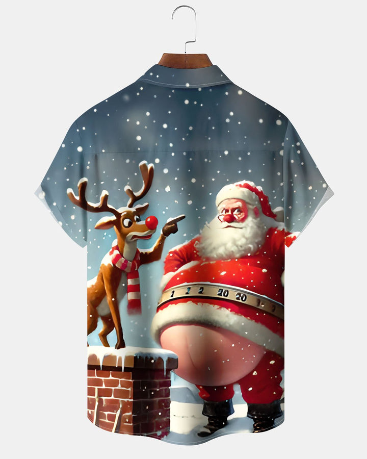 Alohadaddy® Christmas Fat Santa Claus Art Print Stretch Button Pocket Men&
