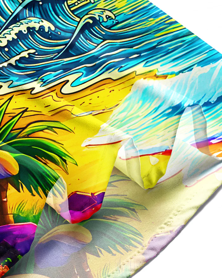 Alohadaddy® Hawaiian Beach Vacation Print Art Pocket Button Stretch Men&