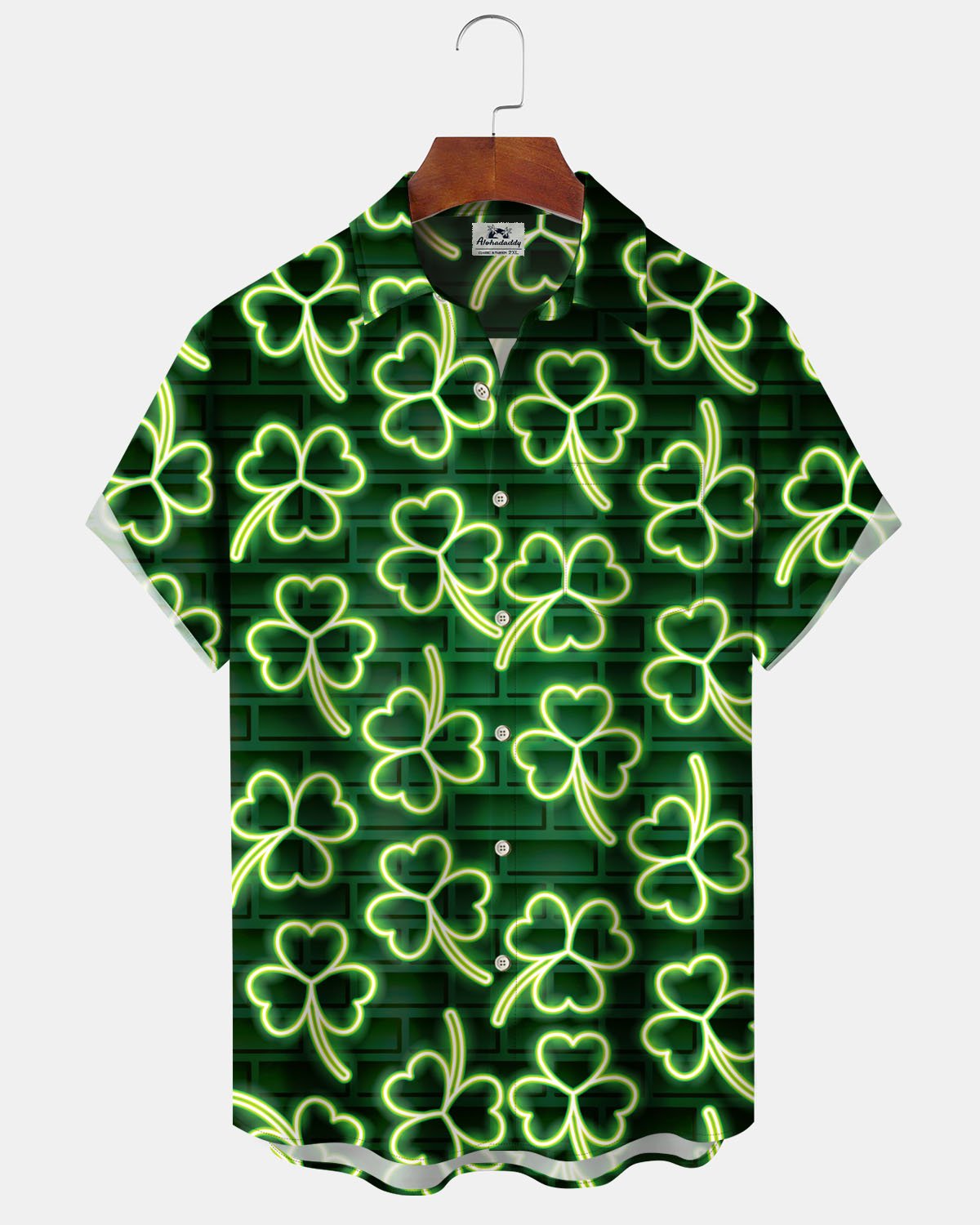 Alohadaddy® Holiday St. Patrick's Day Shamrock Print Art Pocket Stretch Men's Short Sleeve Shirt Big & Tall