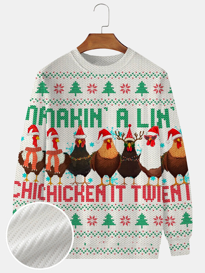 Alohadaddy Christmas Sweater Rooster Santa Hat 3D Digital Print Men&