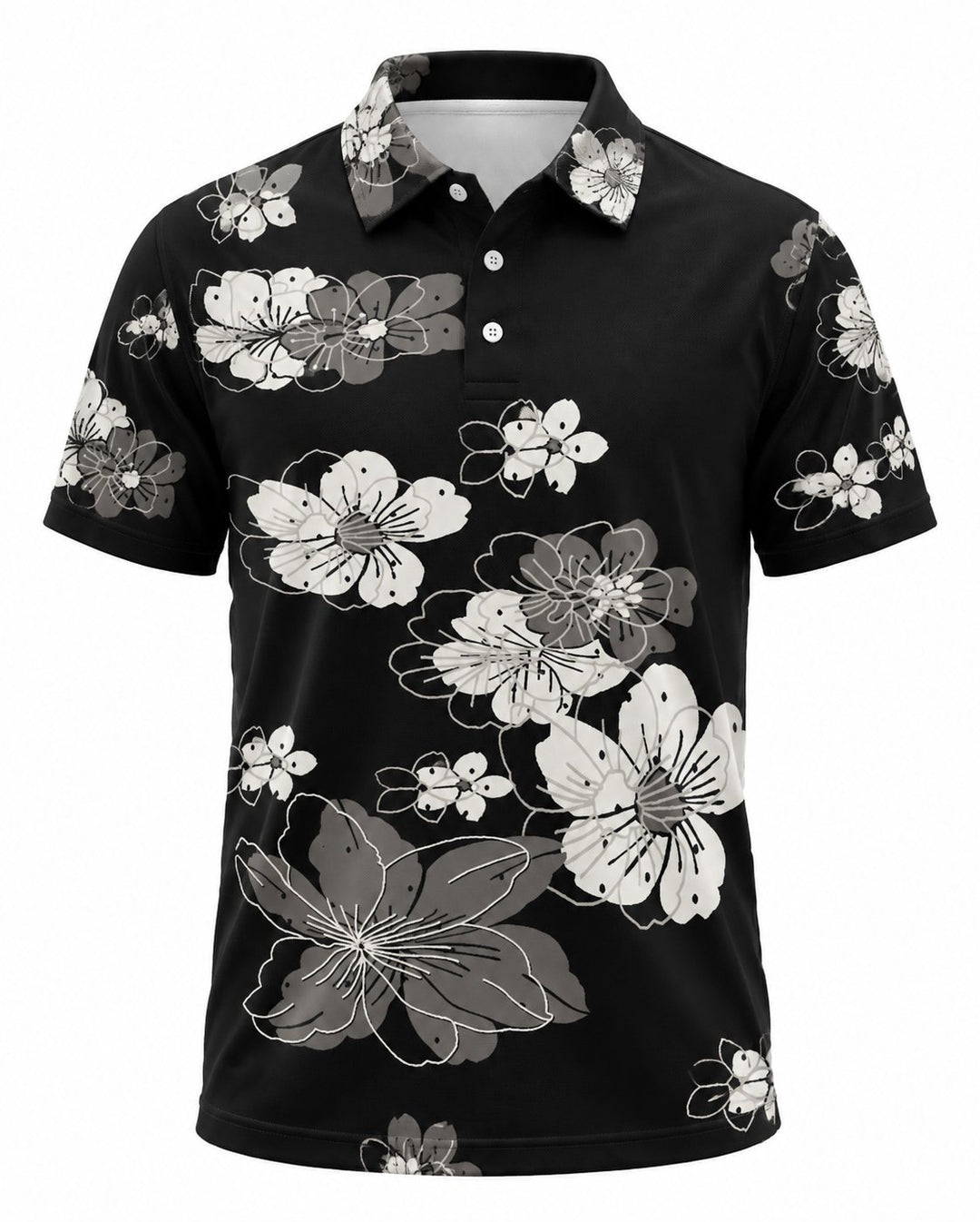 Men’s Basic Casual Flowering and plants Retro Print Button Down Polo Short-Sleeve Big &amp; Tall