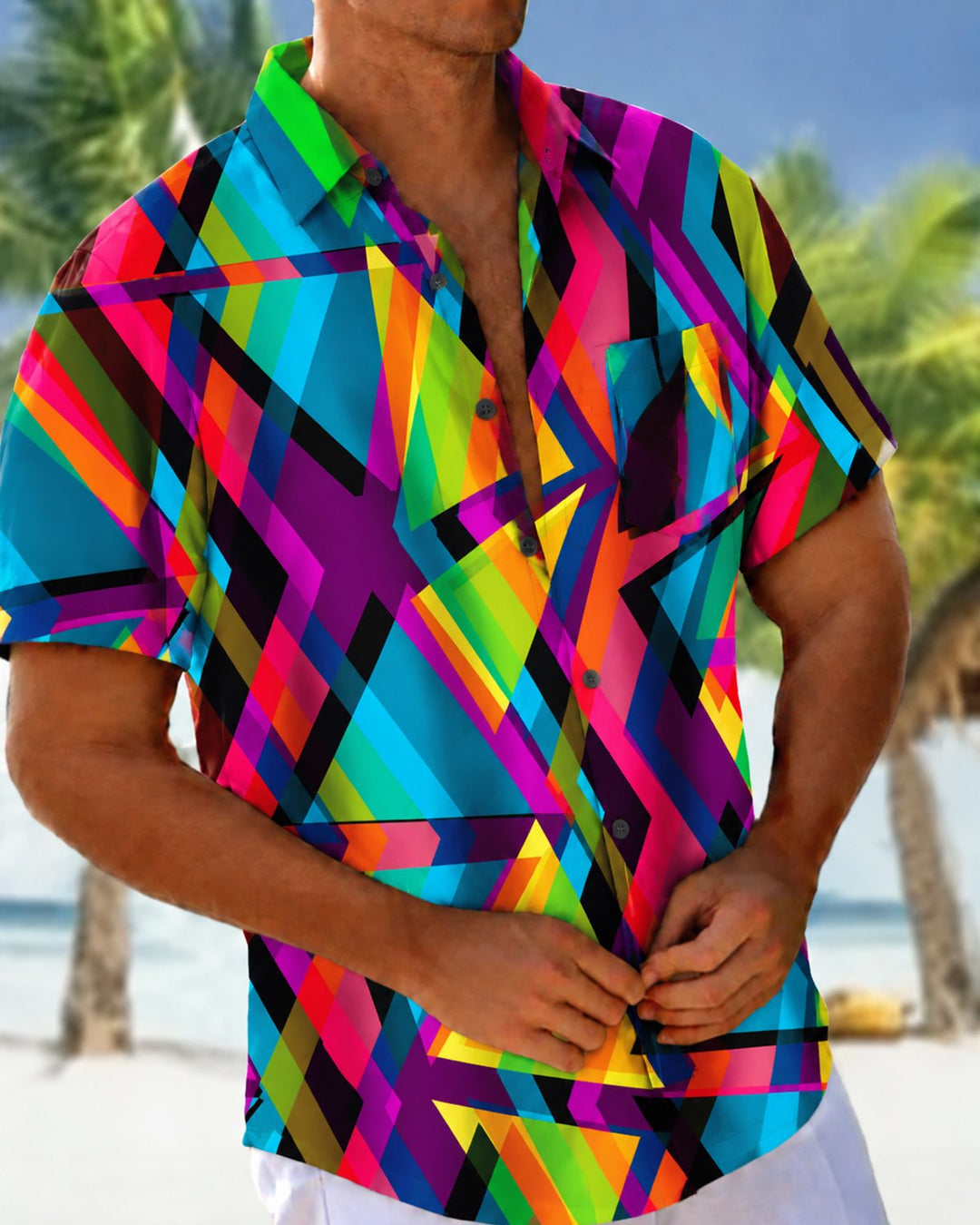Alohadaddy® Casual Abstract Neon Line Print Men&
