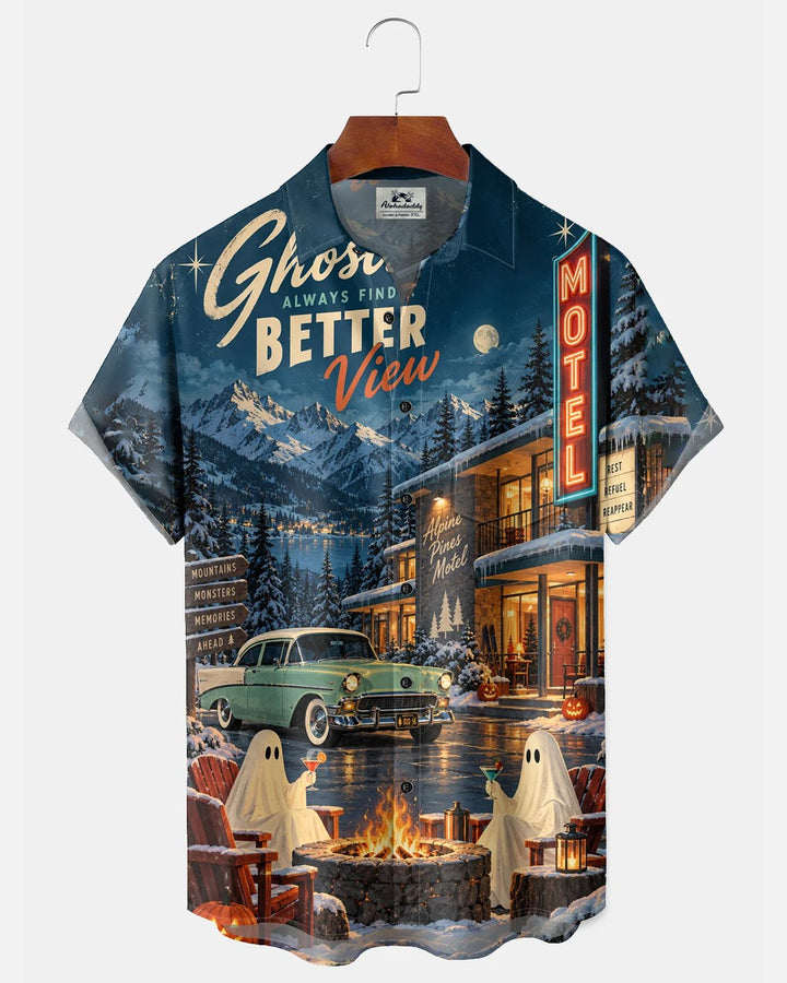 Alohadaddy® Holiday Halloween Ghost Party Motel Print Men&
