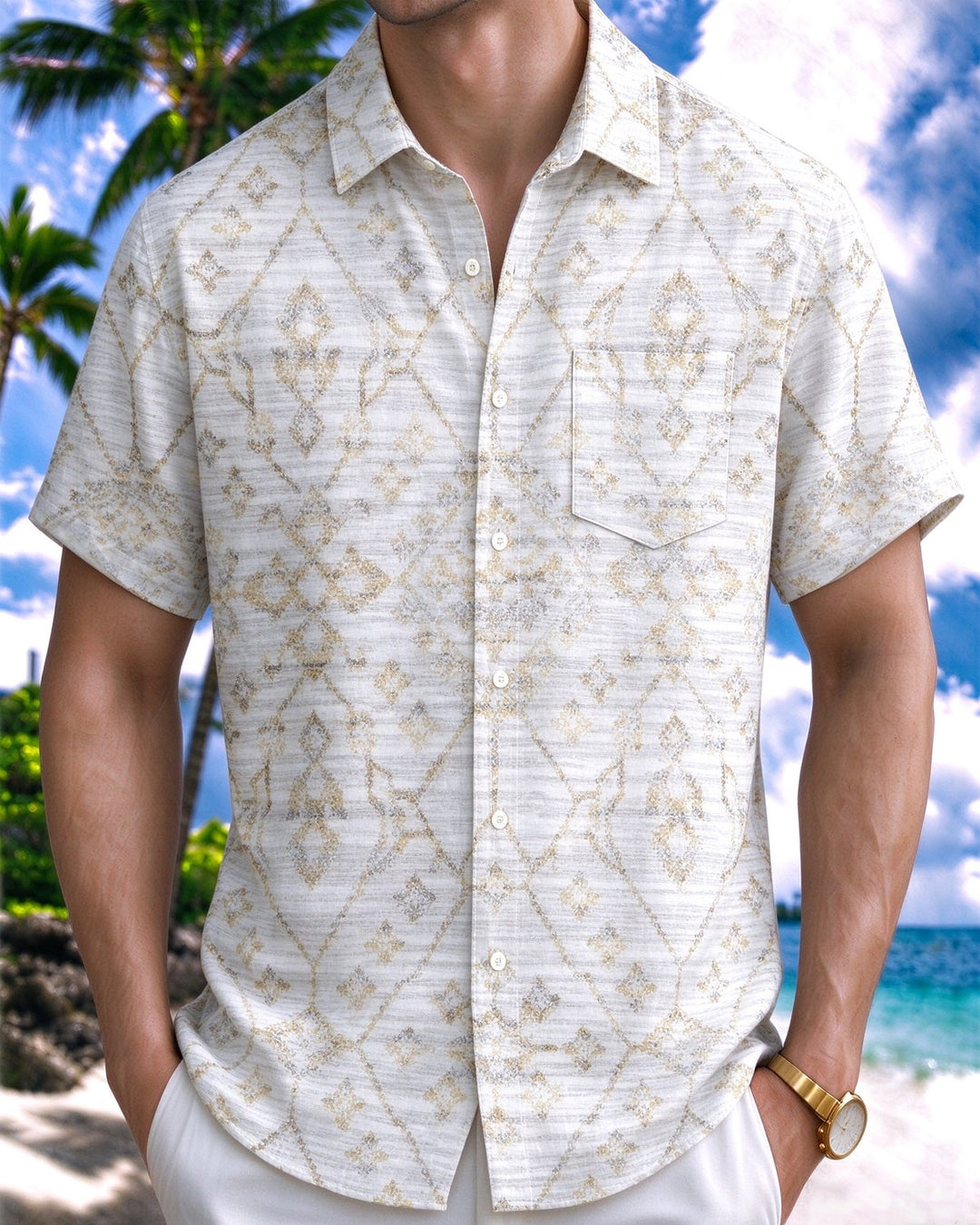 Alohadaddy® Casual Striped Floral Print Men&