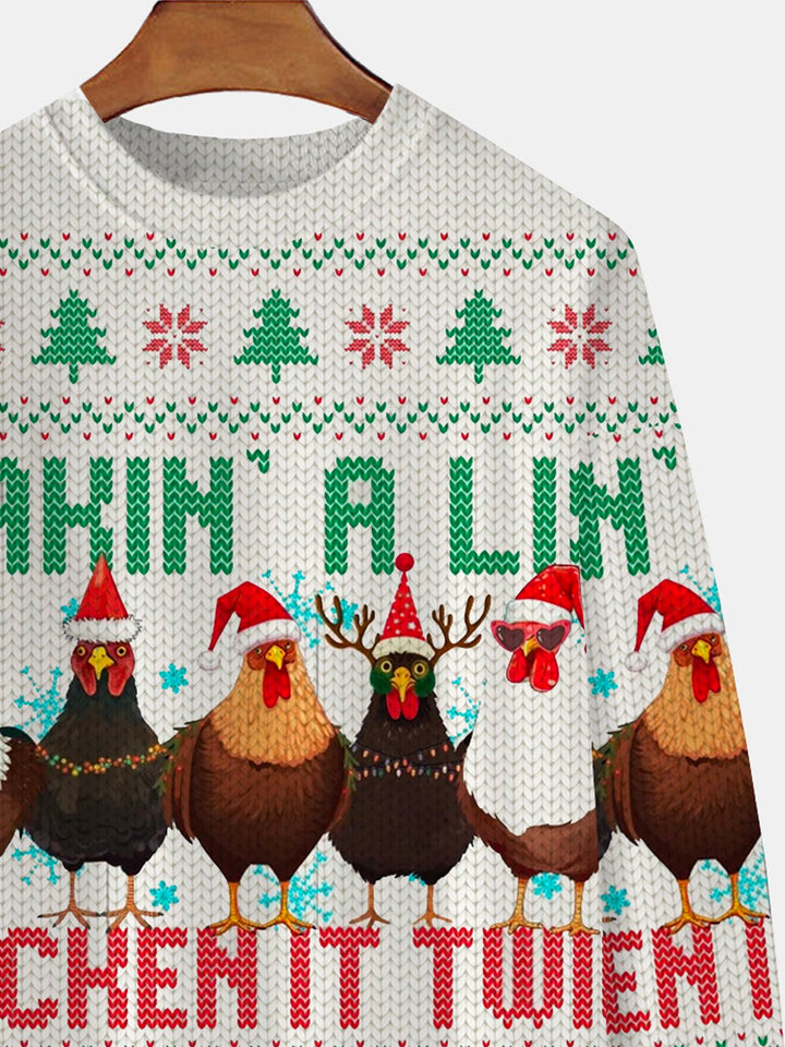 Alohadaddy Christmas Sweater Rooster Santa Hat 3D Digital Print Men&
