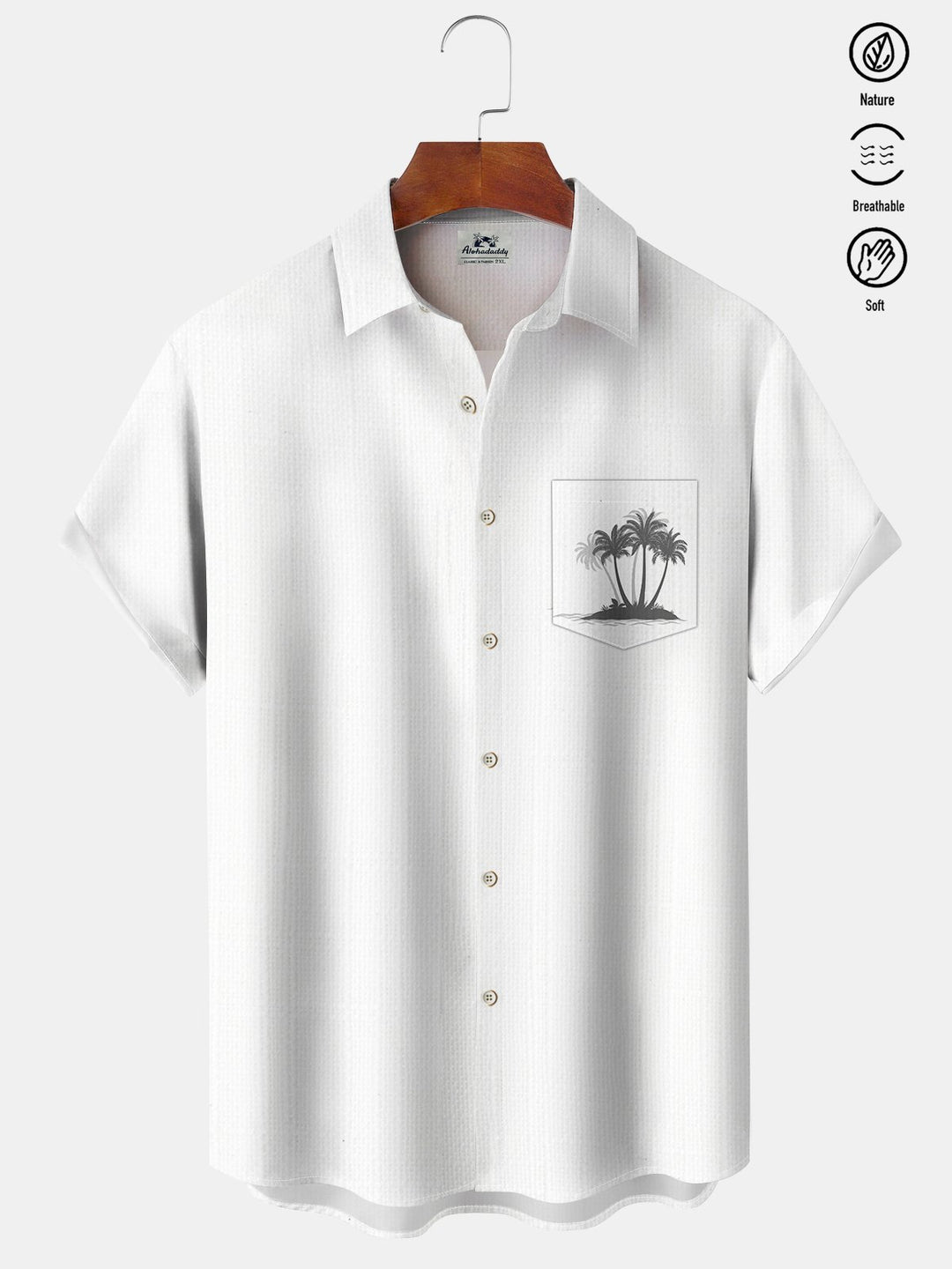 Alohadaddy Casual Everyday Basics Linen Palm Trees Print Art Button Cardigan Pockets Polyester Stretch Oversized Long Short Sleeves Shirt