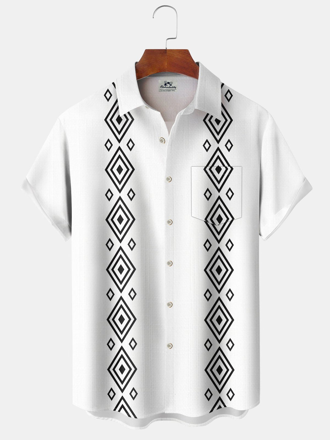 Alohadaddy® Casual Stripes Bowling Art Print Chest Pocket Large Size Long Hawaiian Men&
