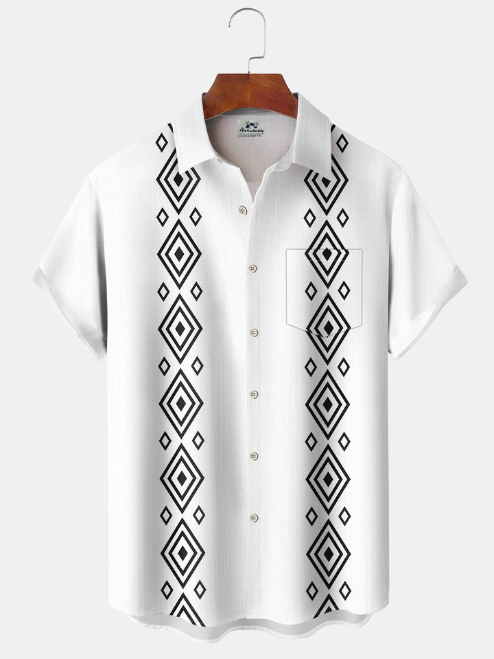 Alohadaddy® Casual Stripes Bowling Art Print Chest Pocket Large Size Long Hawaiian Men&