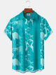 Alohadaddy® Casual Flamingo Stripes Resort Art Print Chest Pocket Moisture Wicking Oversized Hawaiian Shirt
