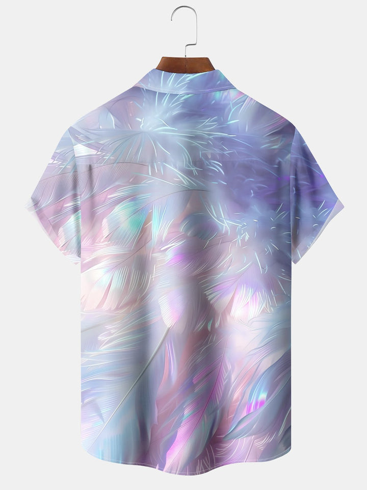 Alohadaddy® Vintage Feather Ombre Print Art Pockets Moisture Wicking Oversized Stretch Shirt