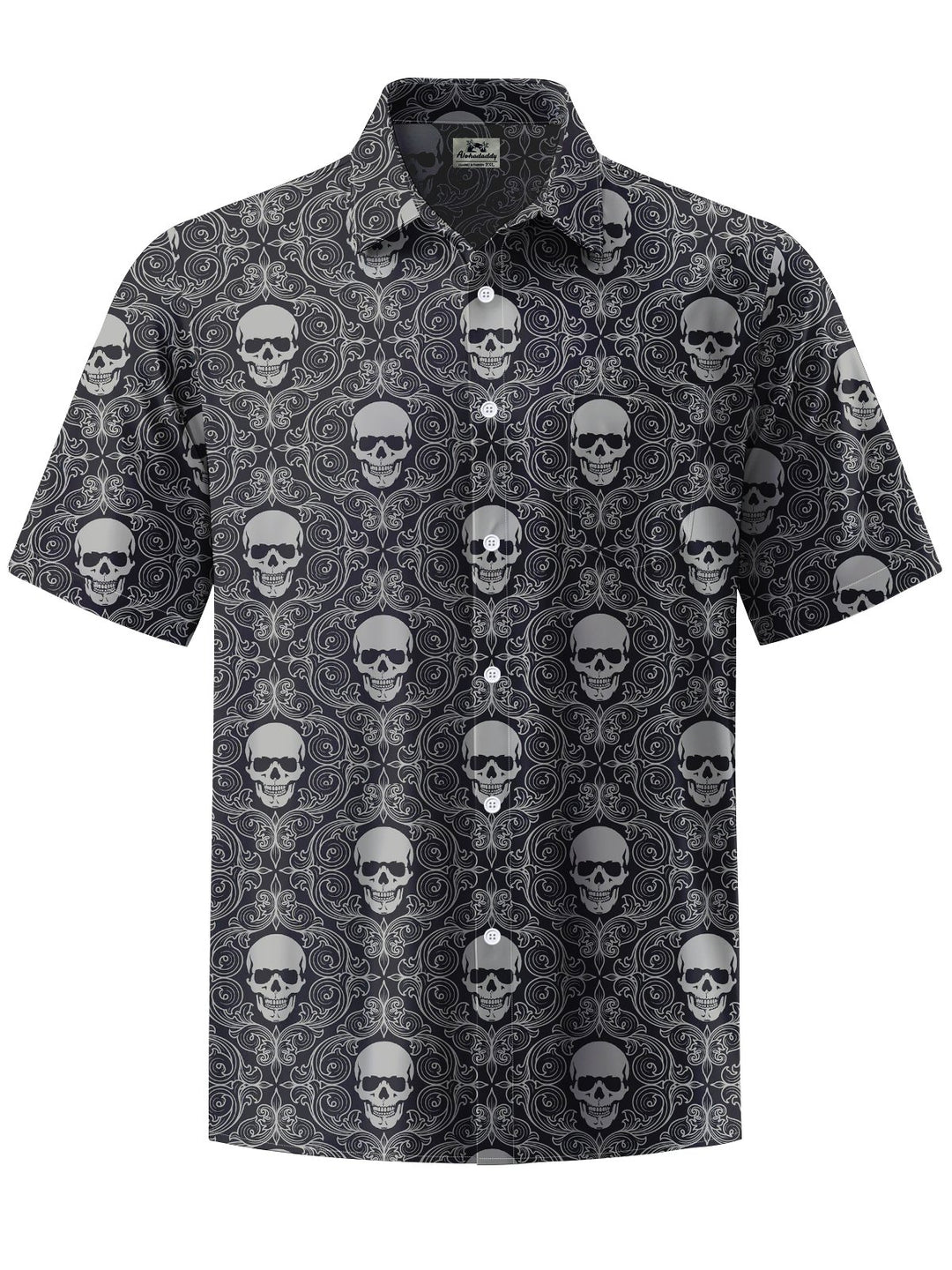 Alohadaddy® Casual Skull Print Chest Pocket Stretch Men&