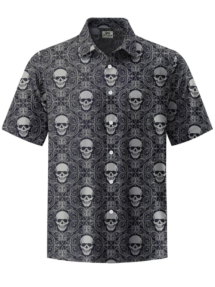 Alohadaddy® Casual Skull Print Chest Pocket Stretch Men&