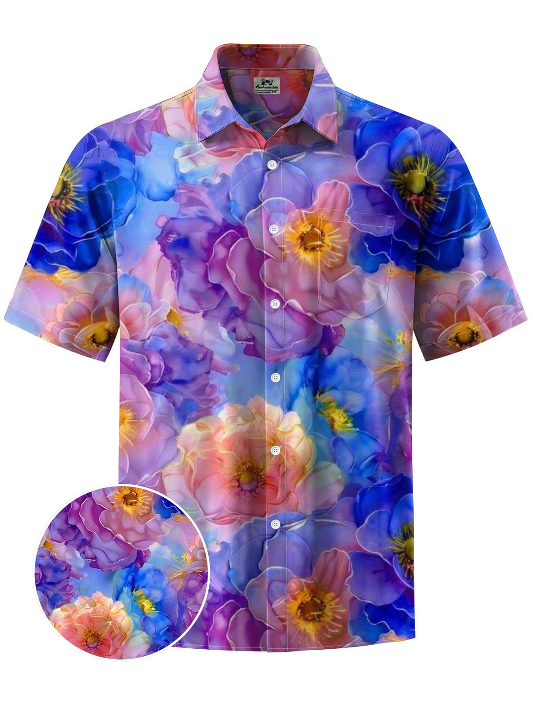 Alohadaddy® Hawaiian Flowers Art Print Chest Pocket Mens Short Sleeve Shirt Big &amp; Tall