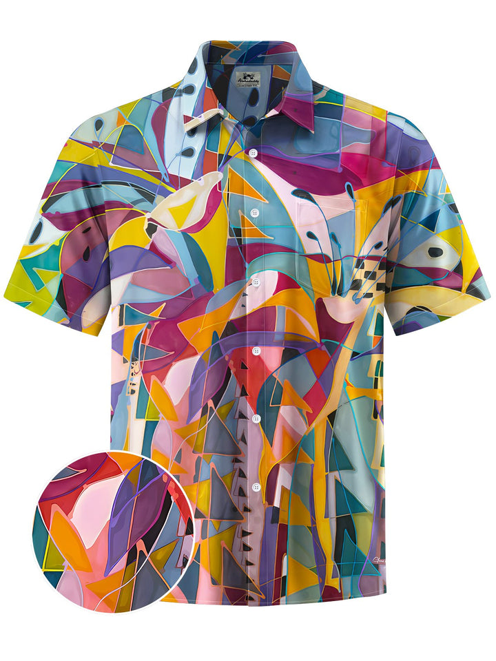 Alohadaddy® Casual Abstract Texture Art Print Chest Pocket Moisture Wicking Men&