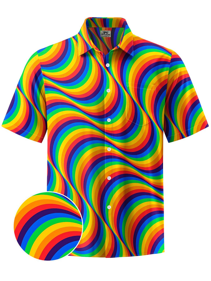 Alohadaddy® Casual Abstract Stripe Striped Print Art Chest Pocket Men Short Sleeve Shirt Big &amp; Tall