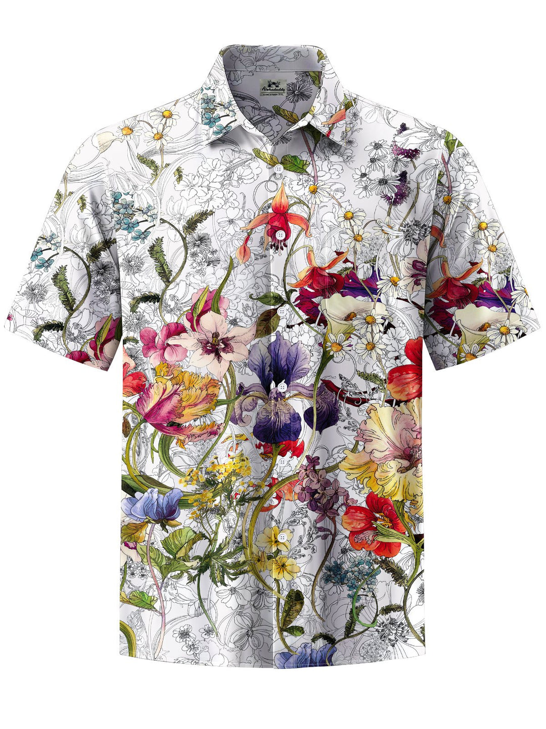 Alohadaddy® Hawaiian Flowers Art Print Chest Pocket Mens Short Sleeve Shirt Big &amp; Tall