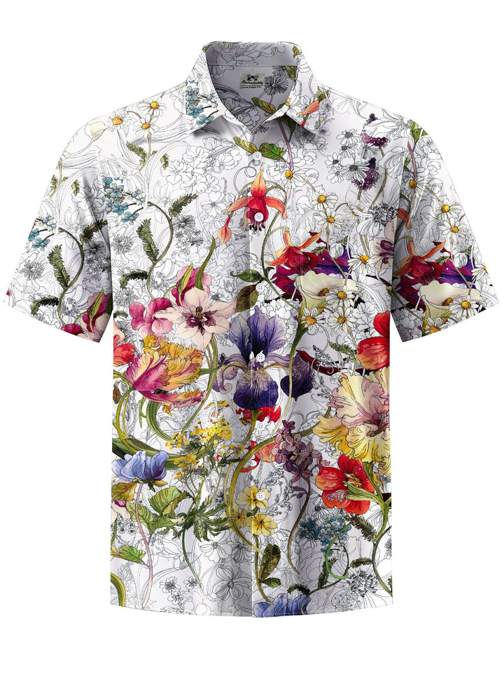 Alohadaddy® Hawaiian Flowers Art Print Chest Pocket Mens Short Sleeve Shirt Big &amp; Tall