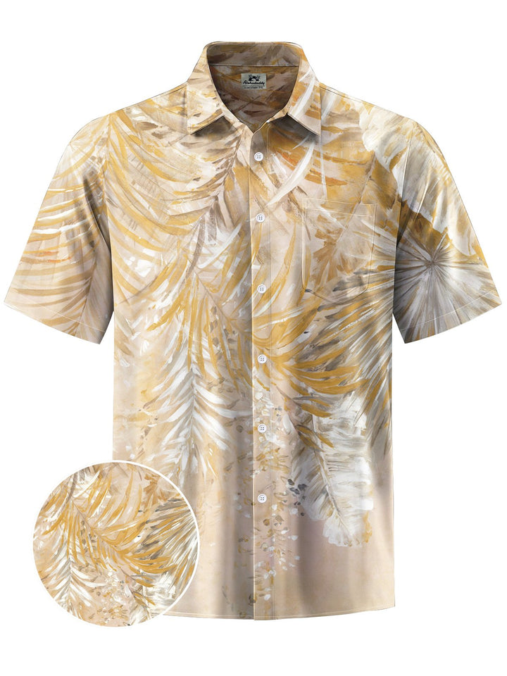 Alohadaddy® Hawaiian Palm Leaf Art Print Chest Pocket Mens Short Sleeve Shirt Big &amp; Tall