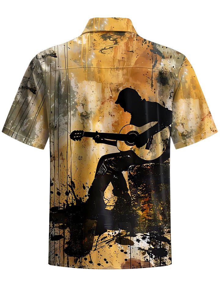 Alohadaddy® Vintage Guitar Music Print Art Pocket Stretch Men&
