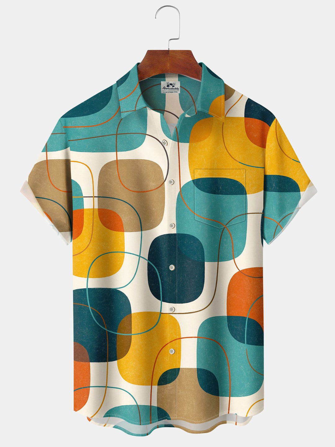 Alohadaddy® Vintage Geometric Print Pocket Stretch Button Men&