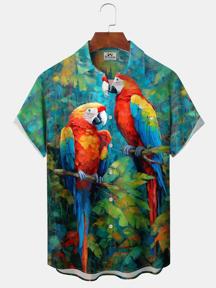 Alohadaddy® Vintage Parrot Print Pocket Elastic Button Men&