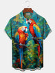 Alohadaddy® Vintage Parrot Print Pocket Elastic Button Men's Short Sleeve Shirt Big & Tall