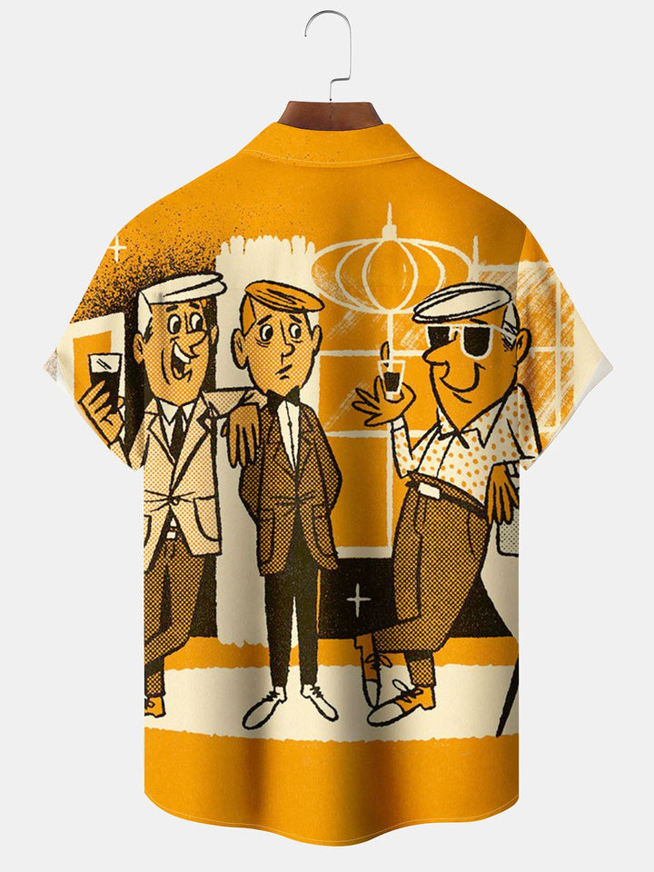 Alohadaddy® Retro Cartoon Poster Cocktail Party Print Pocket Stretch Men&