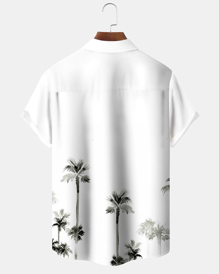 Alohadaddy® Hawaiian Palm Tree Graphic Print Pockets Elastic Button Closure Men&